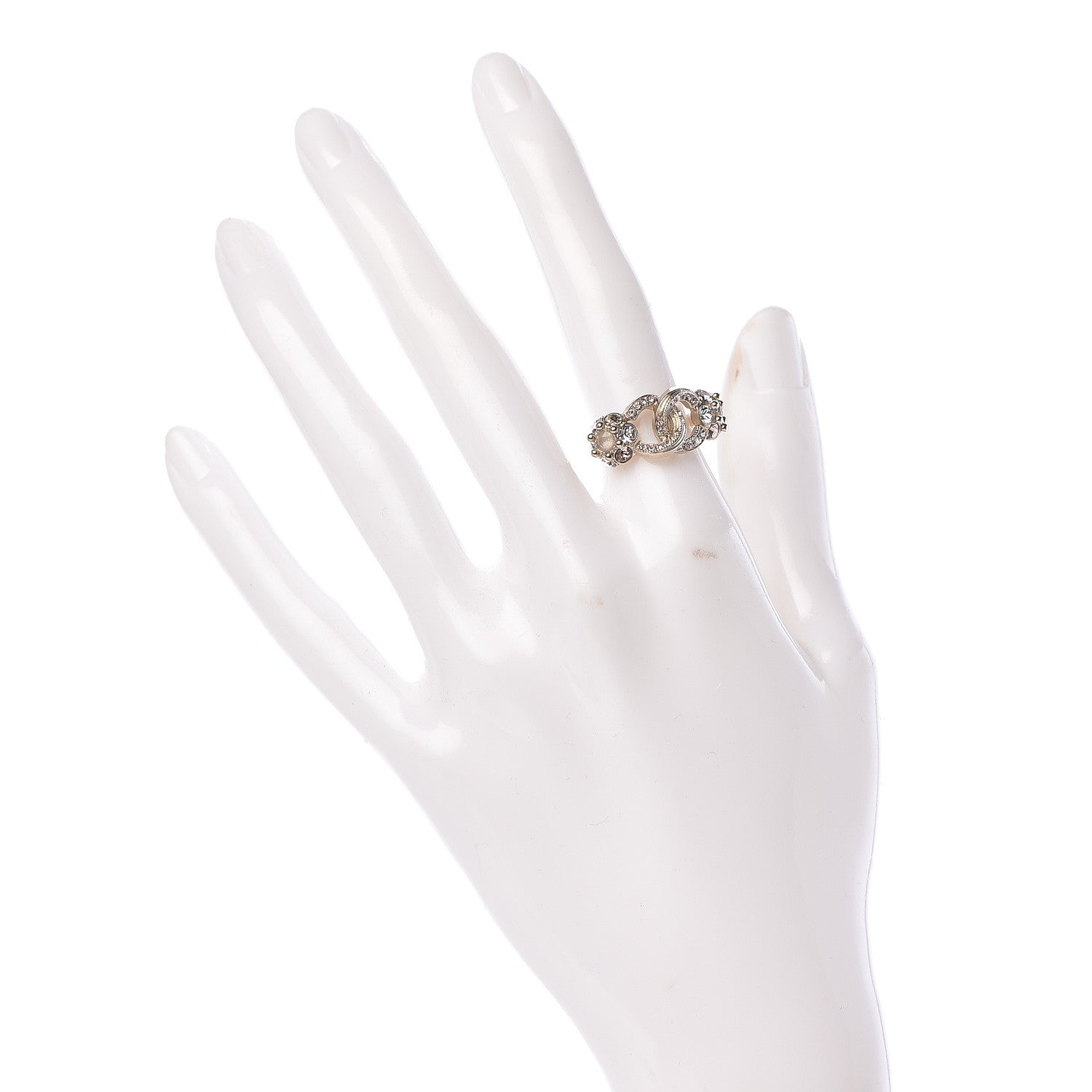 Chanel Crystal Poured Glass CC Ring 5 Gold 2 of 6
