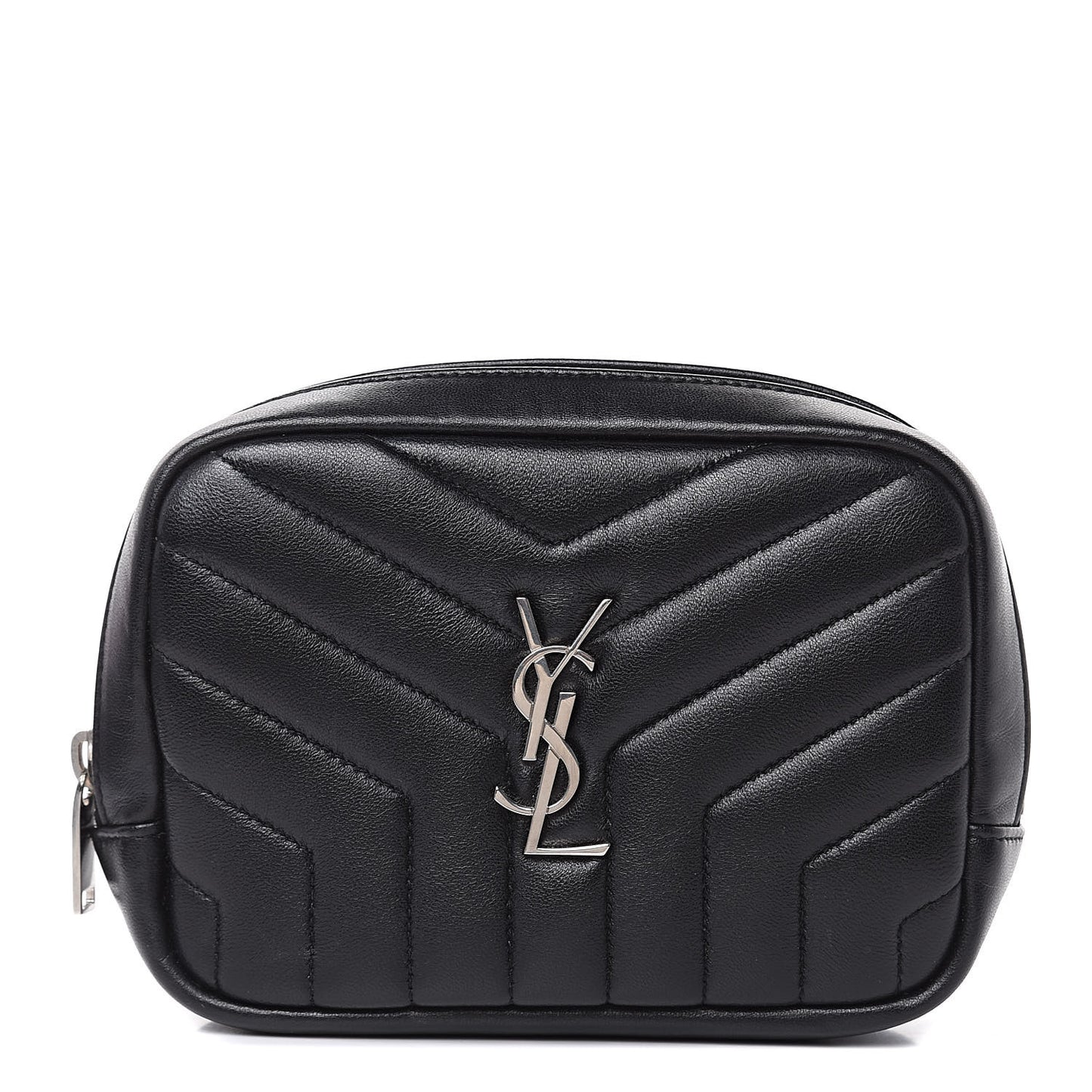 Lambskin Y Quilted Monogram Loulou Cosmetic Case Black