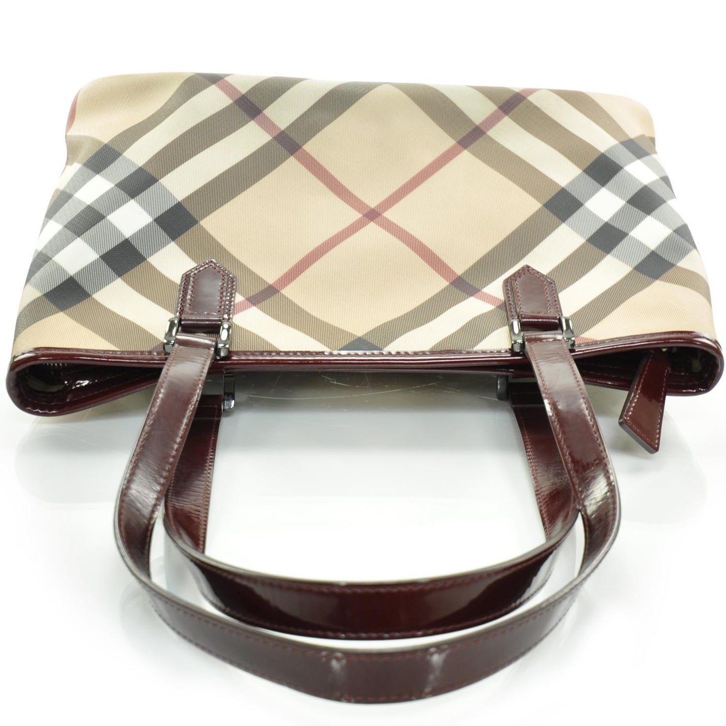 Patent Trim Nova Check Tote Bordeaux
