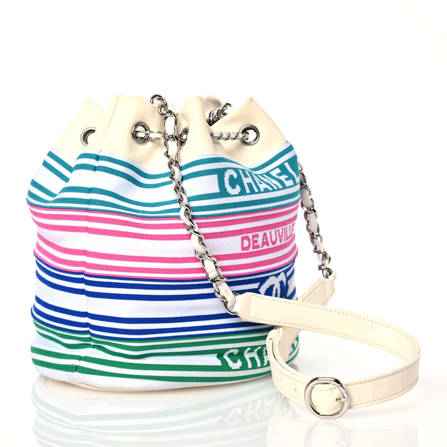 Mixed Fibers Lambskin Venise Biarritz Drawstring Bucket Bag Multicolor White