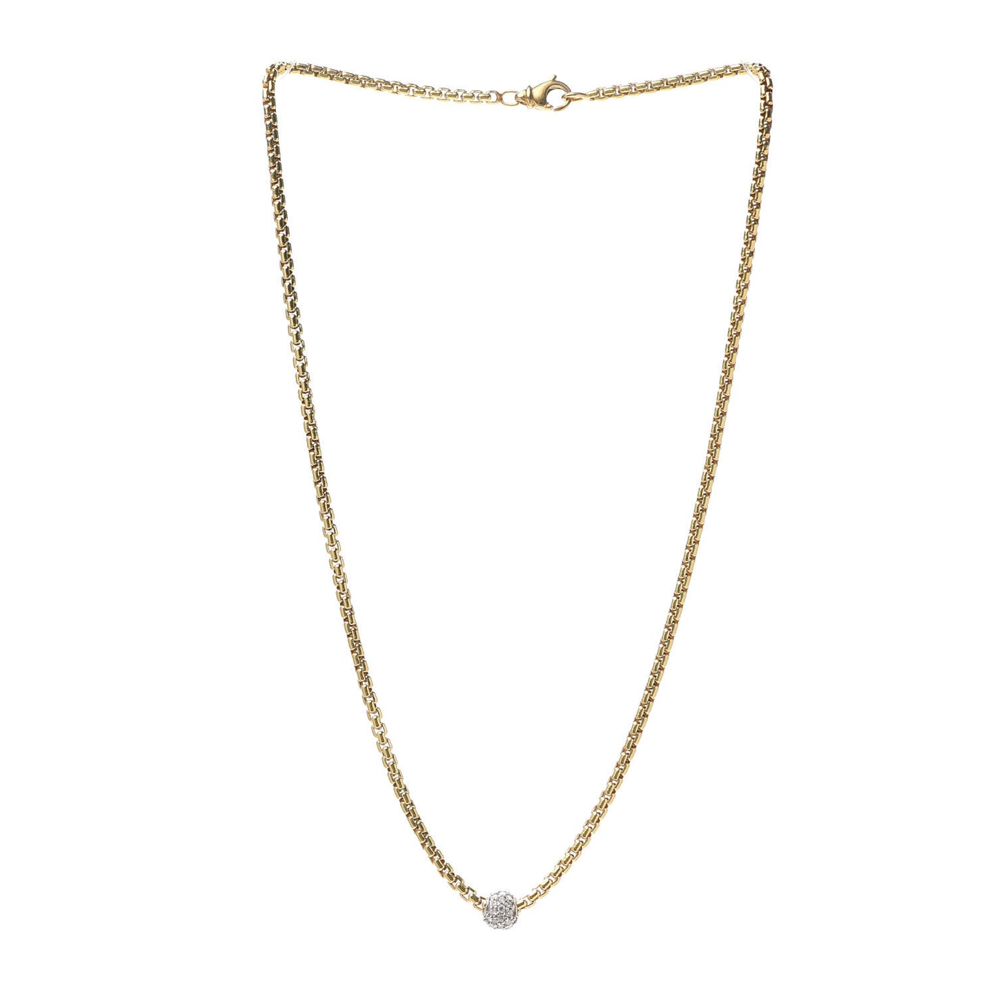 18K Yellow White Gold Diamond Pave Ball Pendant Necklace