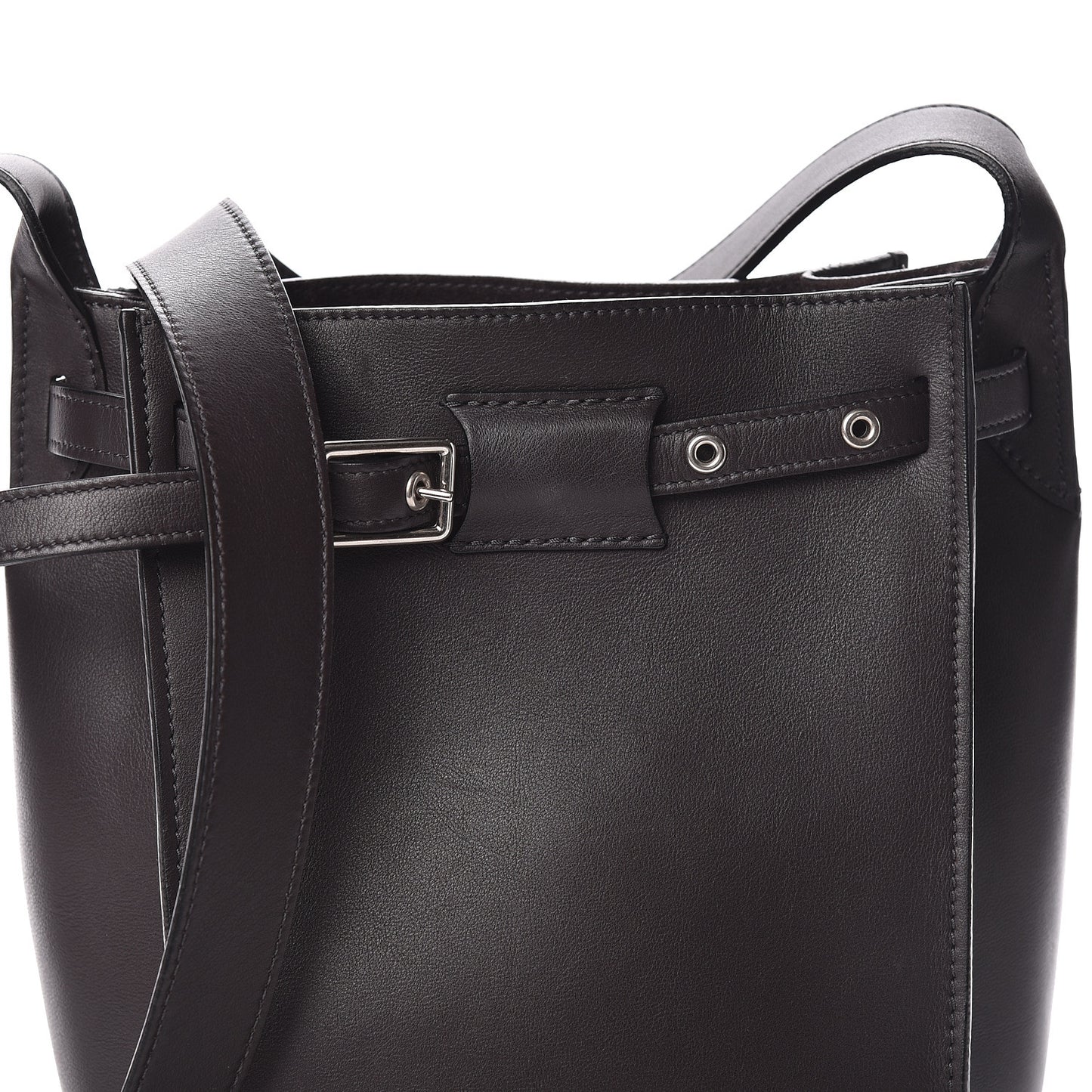 Smooth Calfskin Long Strap Big Bucket Bag Liquorice
