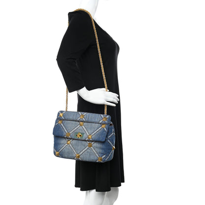Valentino Garavani Denim Large Roman Stud Shoulder Bag Light Denim Selleria 2 of 9
