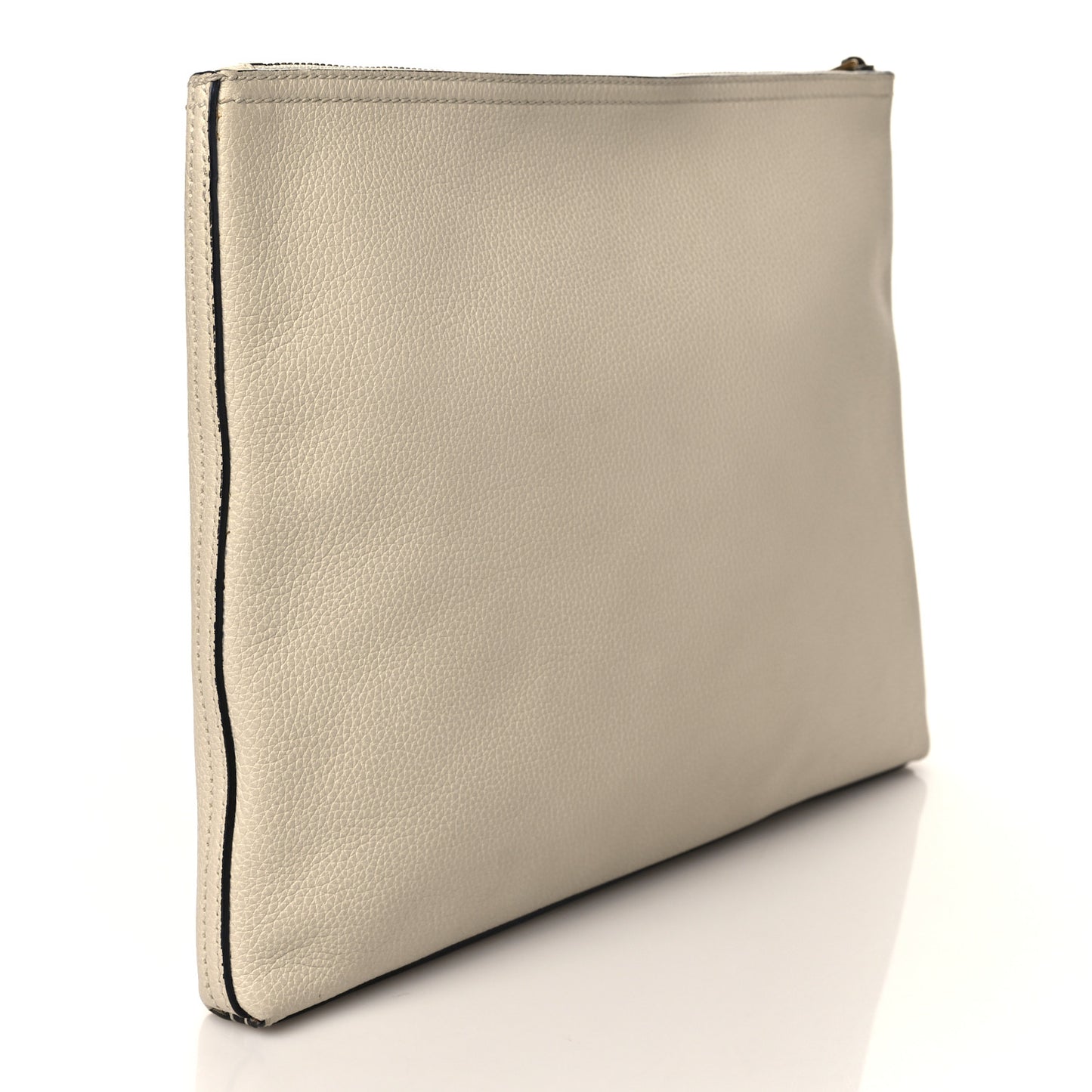 Pebbled Calfskin Medium Logo Portfolio Clutch White