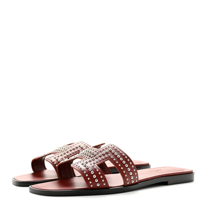 Hermes Calfskin Studded Oran Sandals 36.5 Rouge Tomette 4 of 10