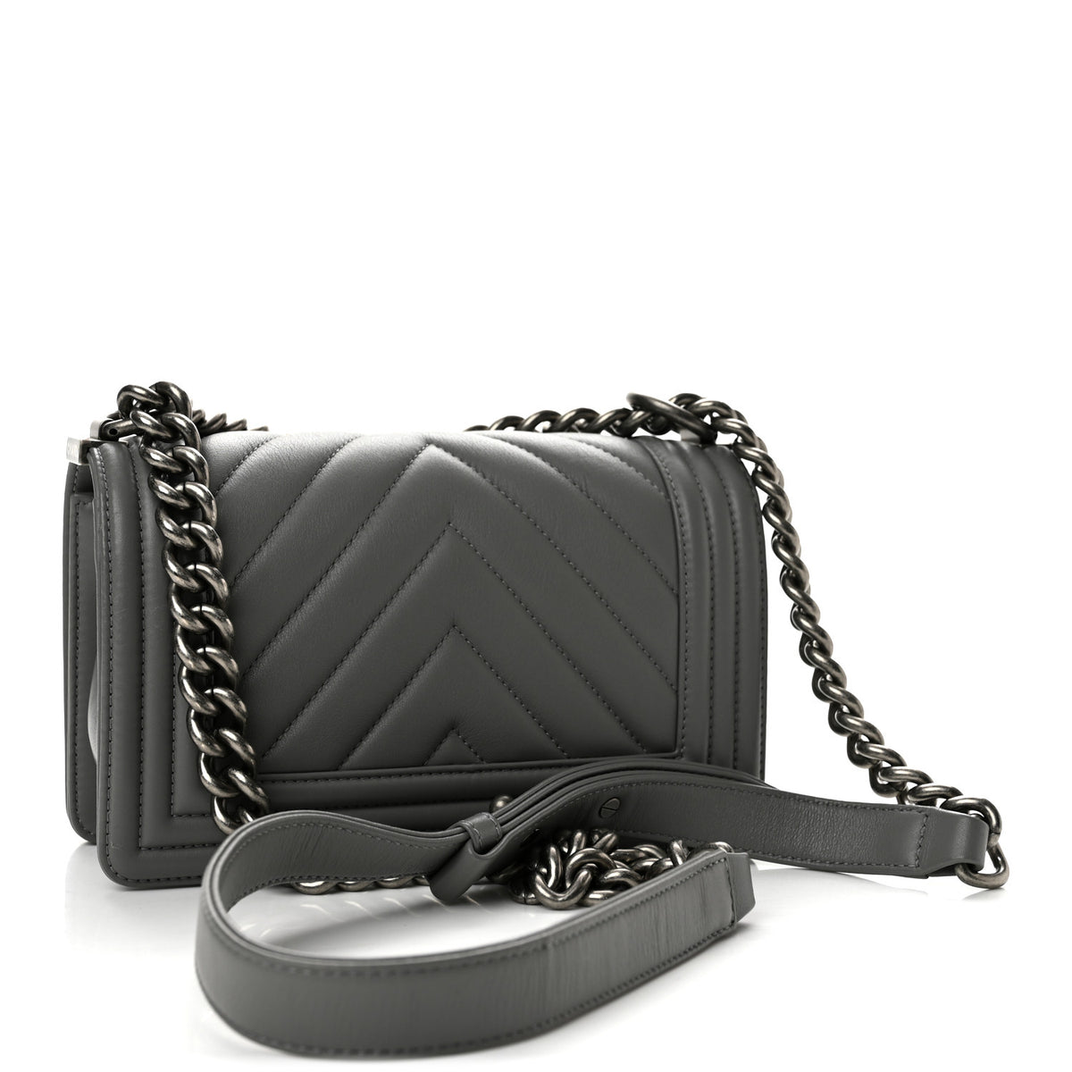 Calfskin Chevron Quilted Small Boy Flap Grey