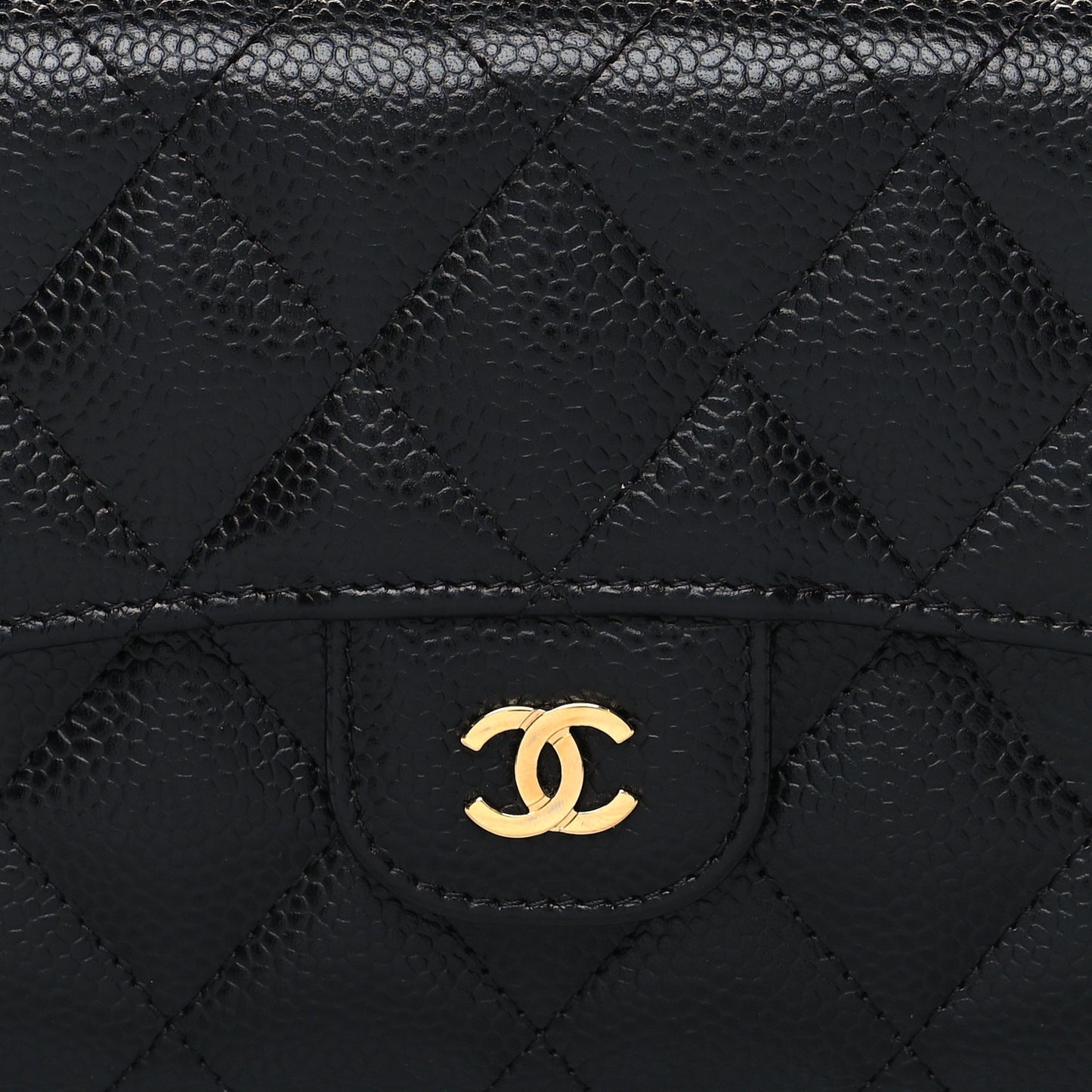 Caviar Quilted Long Flap Wallet Black