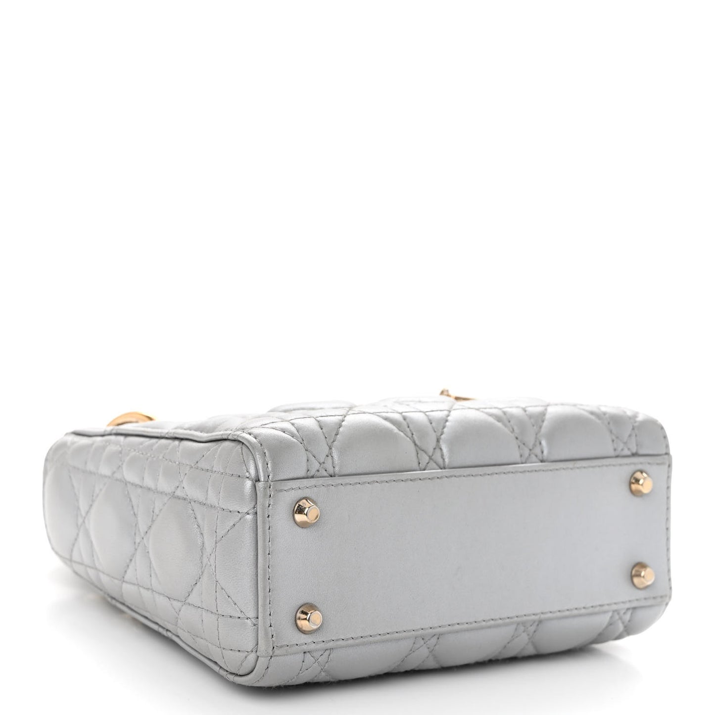 Metallic Lambskin Cannage Mini Lady Dior Grey