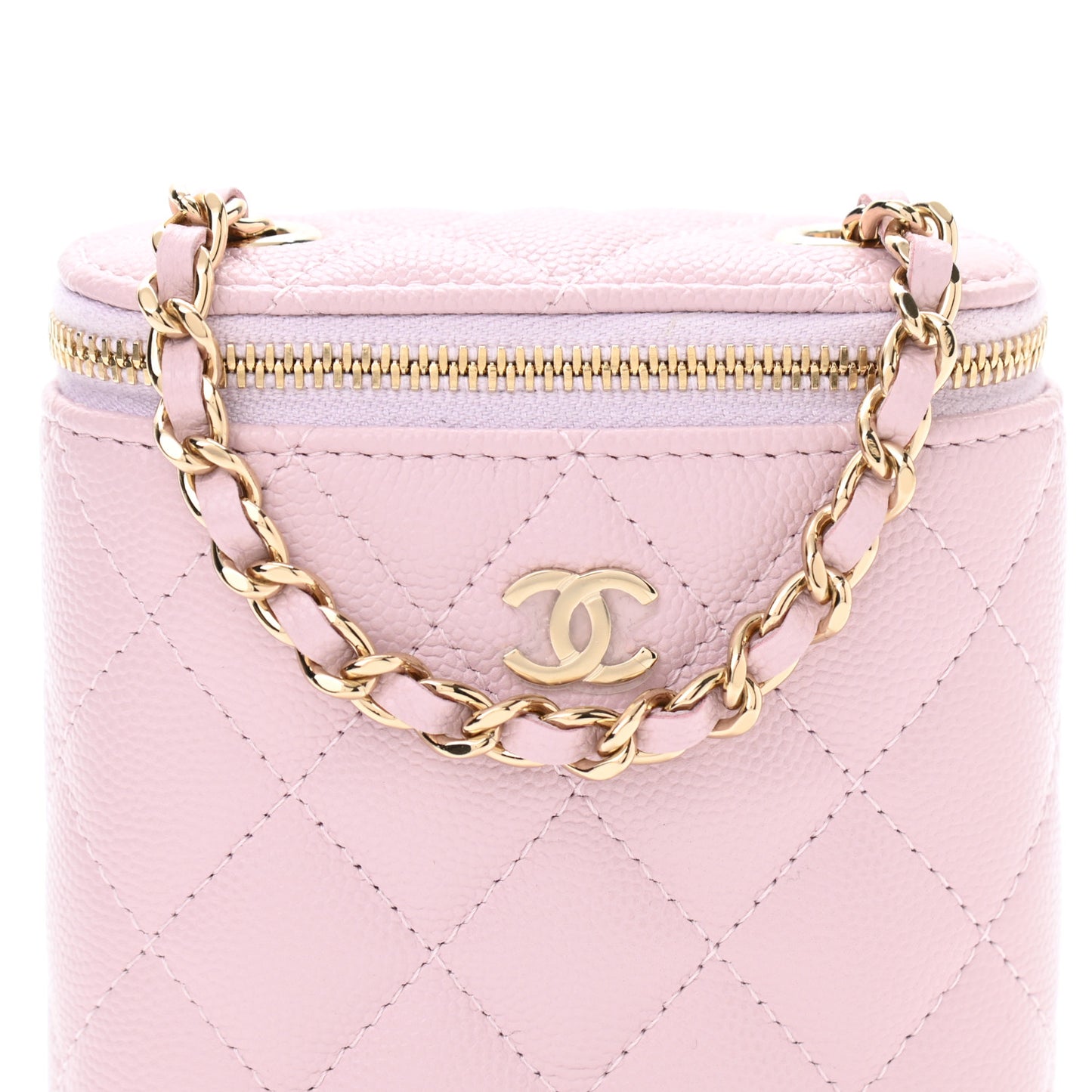 Caviar Quilted Small Vertical Coco Beauty Vanity Case With Chain Light Pink