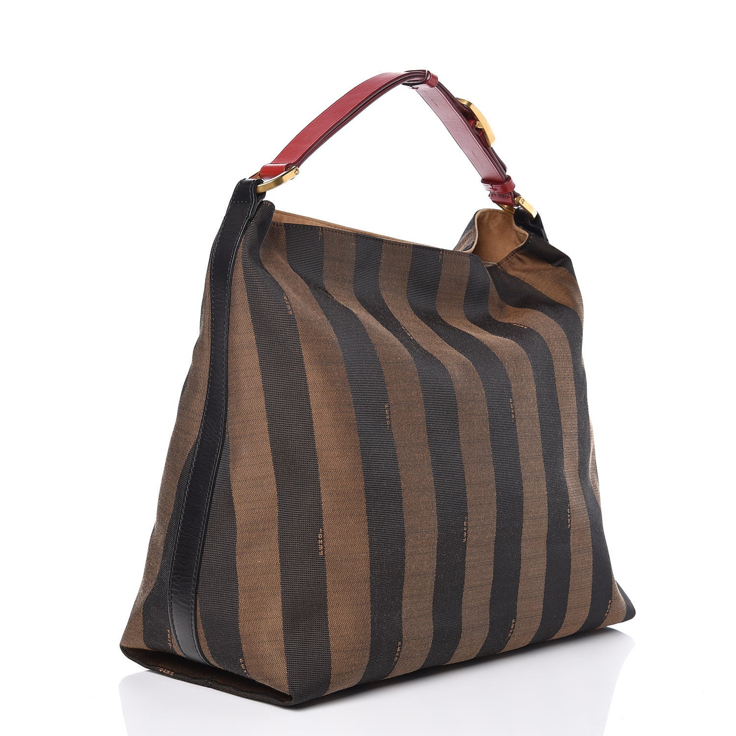 Fendi Pequin Cuoio Vegetale Large Hobo Tobacco Rosso Black 3 of 10