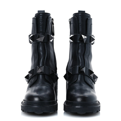 Valentino Garavani Calfskin Tonal Roman Stud Combat Boots 35.5 Black 3 of 14