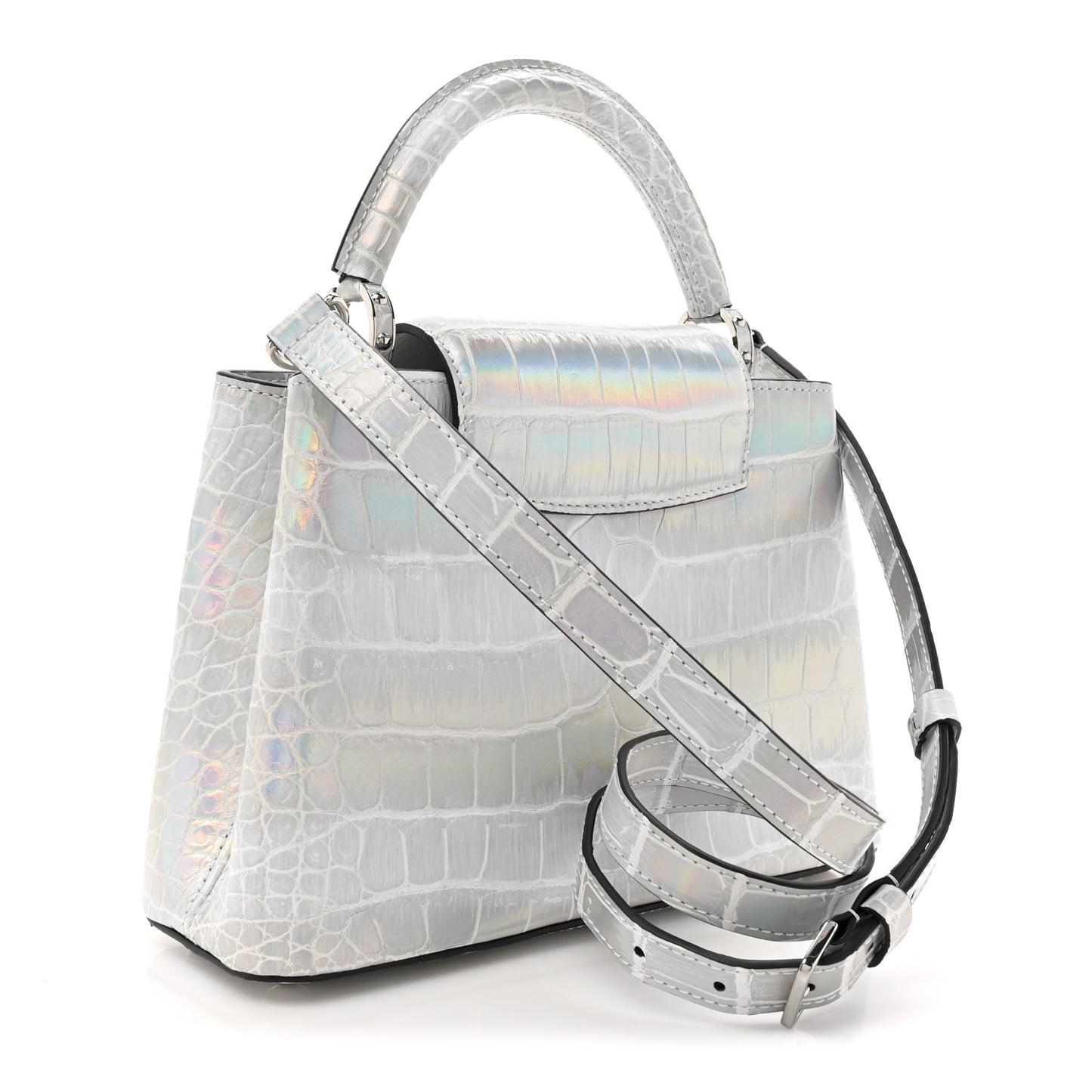 Iridescent Alligator Capucines BB Silver