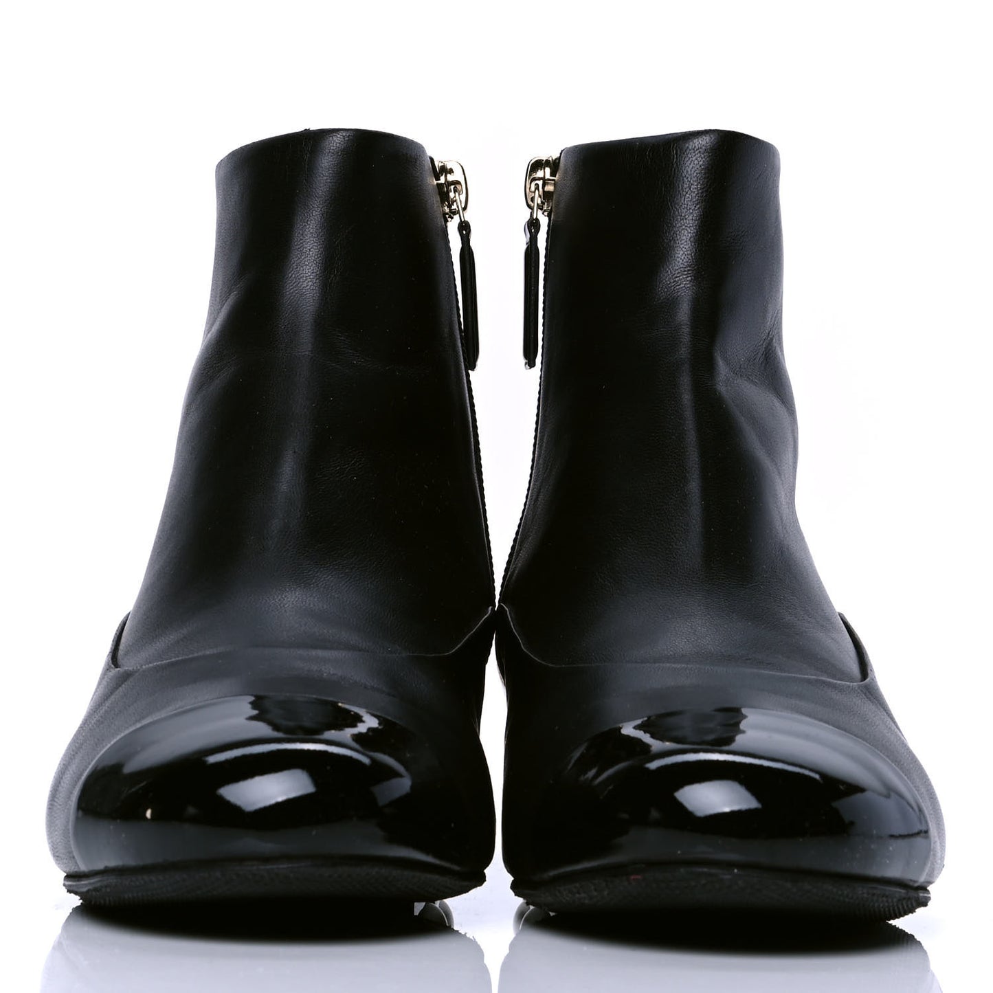 Lambskin Patent Pearl Cap Toe Short Boots 39.5 Black