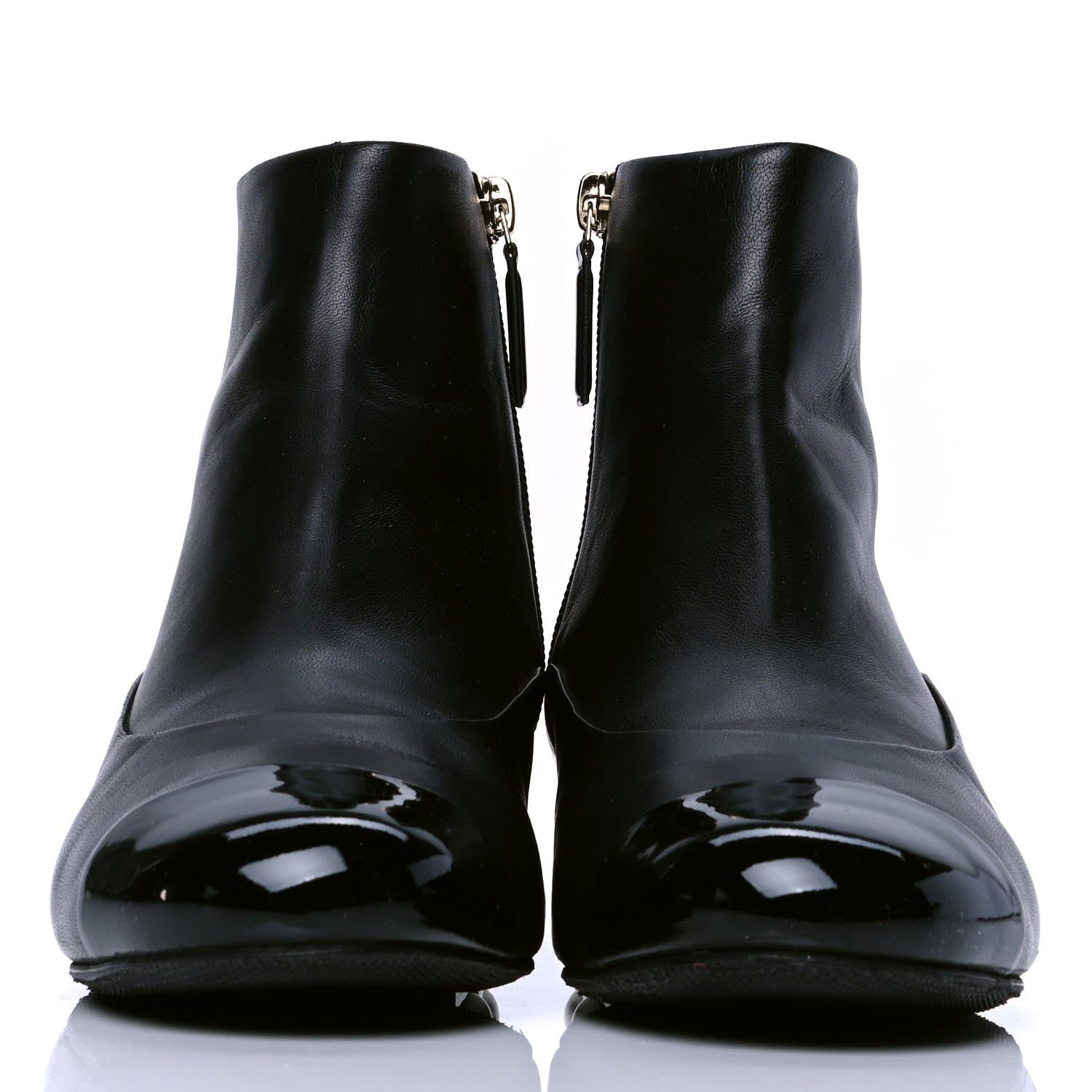 Chanel Lambskin Patent Pearl Cap Toe Short Boots 39.5 Black 2 of 4