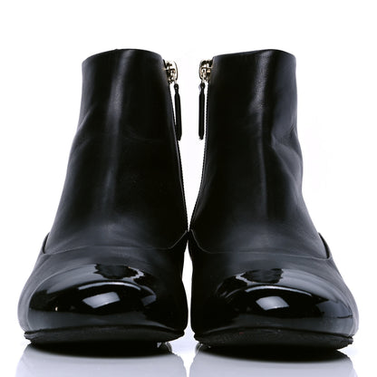 Chanel Lambskin Patent Pearl Cap Toe Short Boots 39.5 Black 2 of 4