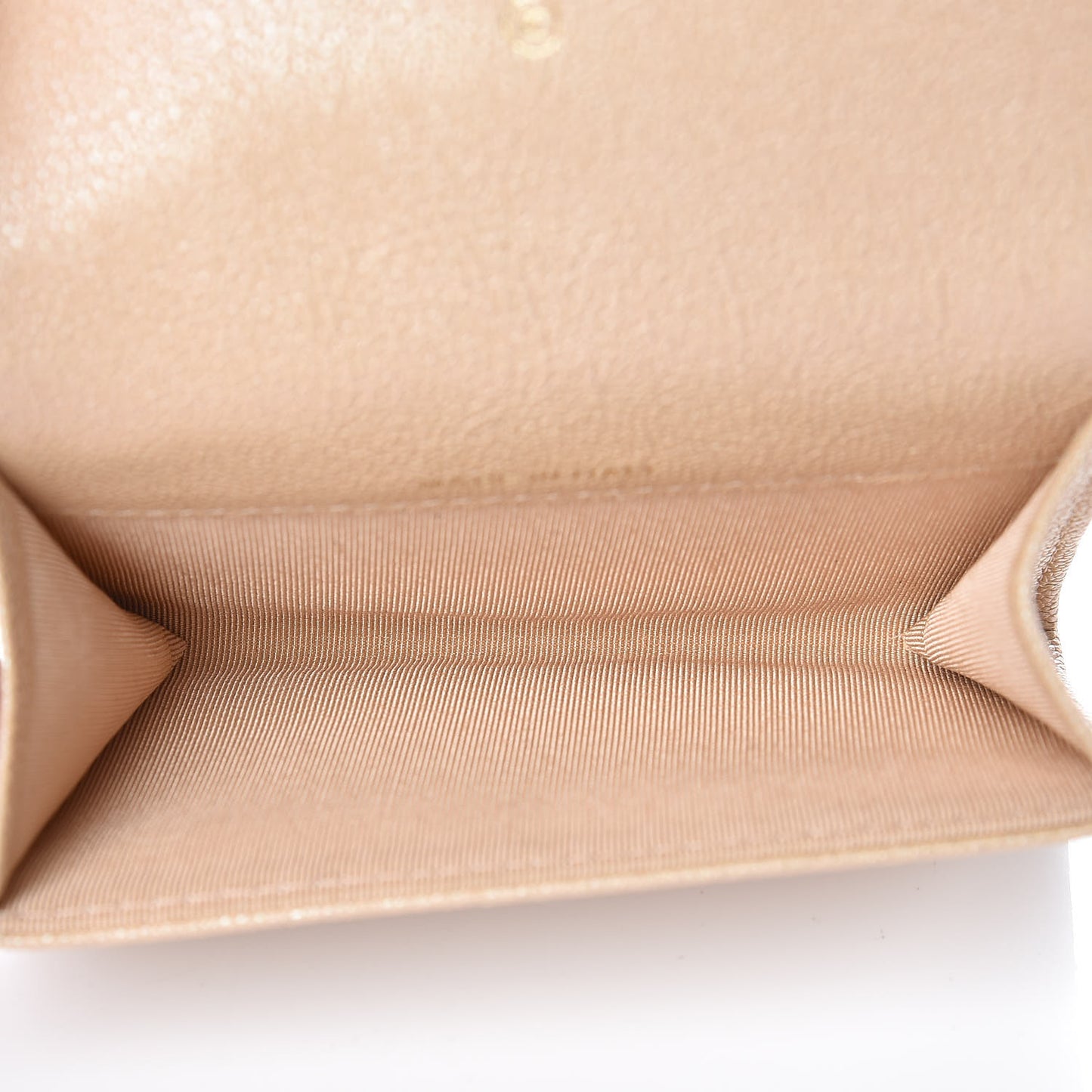 Iridescent Caviar Quilted Flap Card Holder Beige