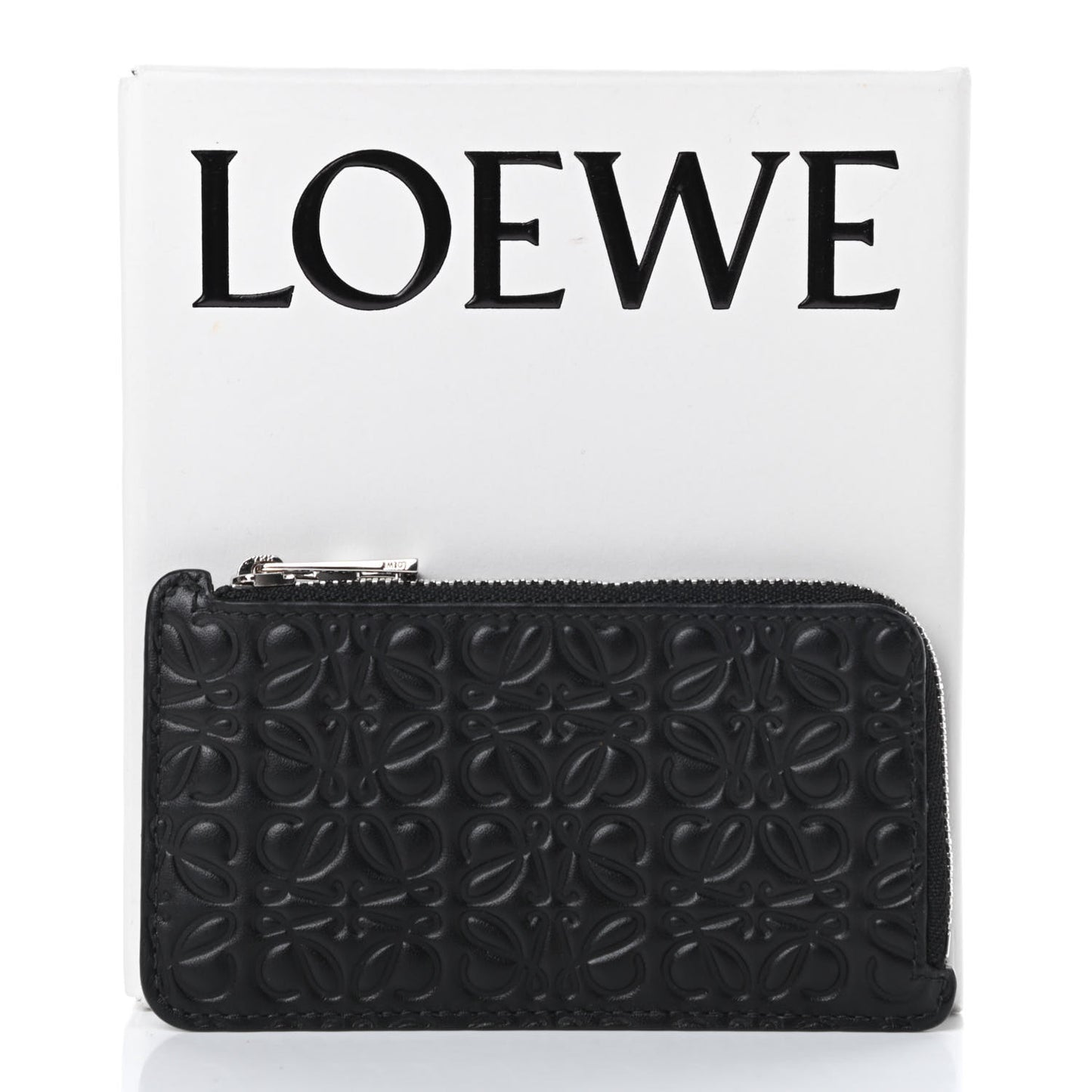 Calfskin Embossed Repeat Coin Card Holder Black