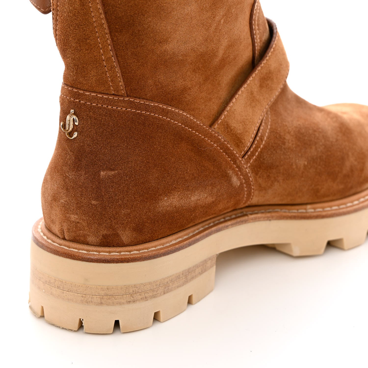 Jimmy Choo Soft Suede Shearling Biker Boots 37.5 Tan 11 of 12