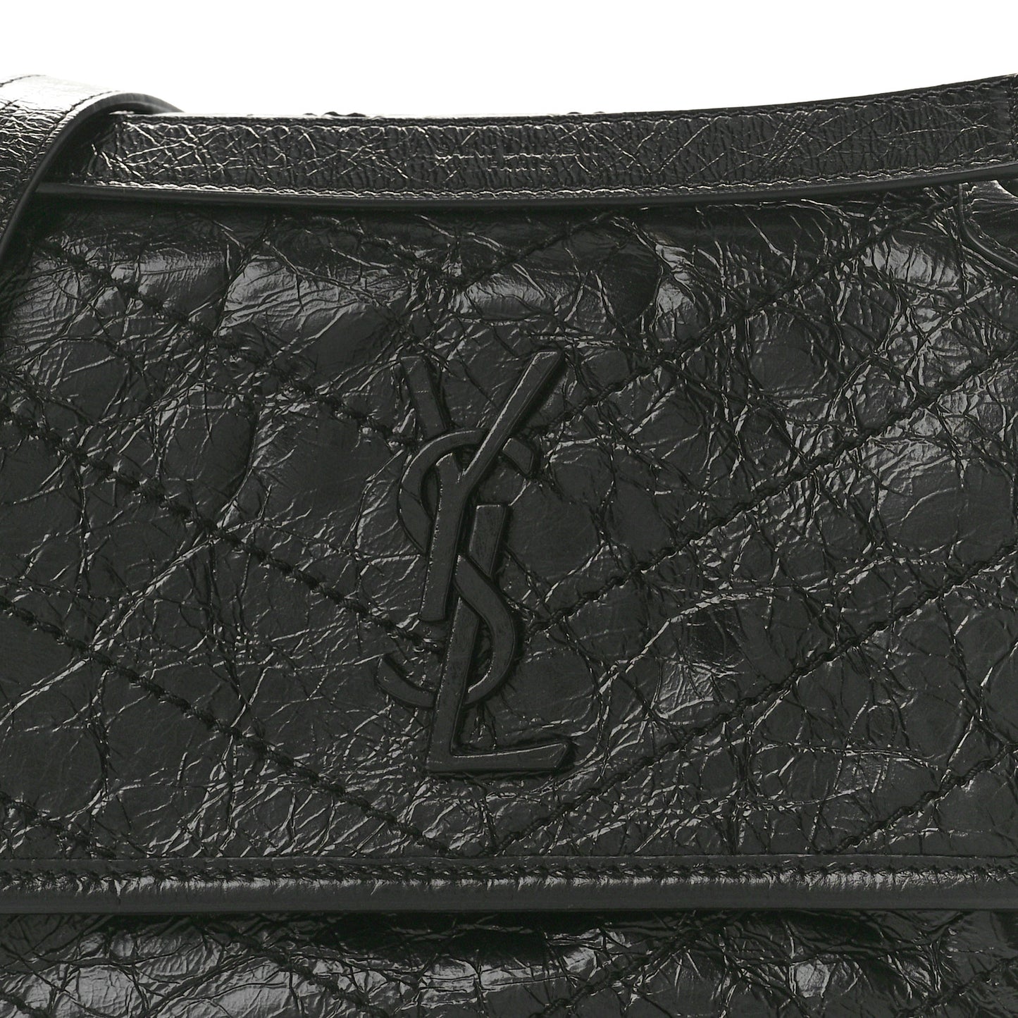 Crinkled Calfskin Matelasse Monogram Baby Niki Chain Satchel Black