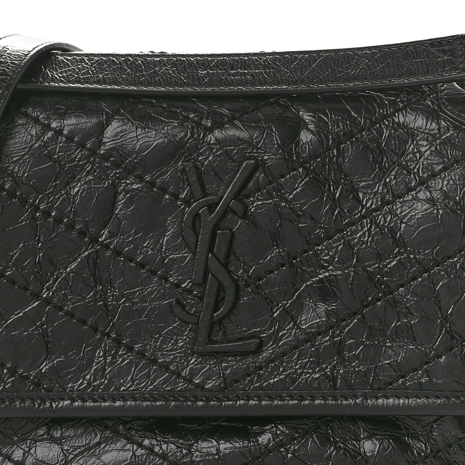 Saint Laurent Crinkled Calfskin Matelasse Monogram Baby Niki Chain Satchel Black 8 of 10