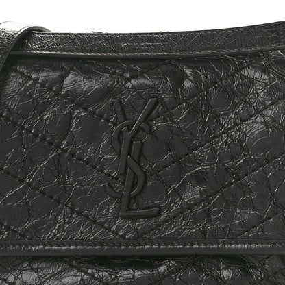 Saint Laurent Crinkled Calfskin Matelasse Monogram Baby Niki Chain Satchel Black 8 of 10