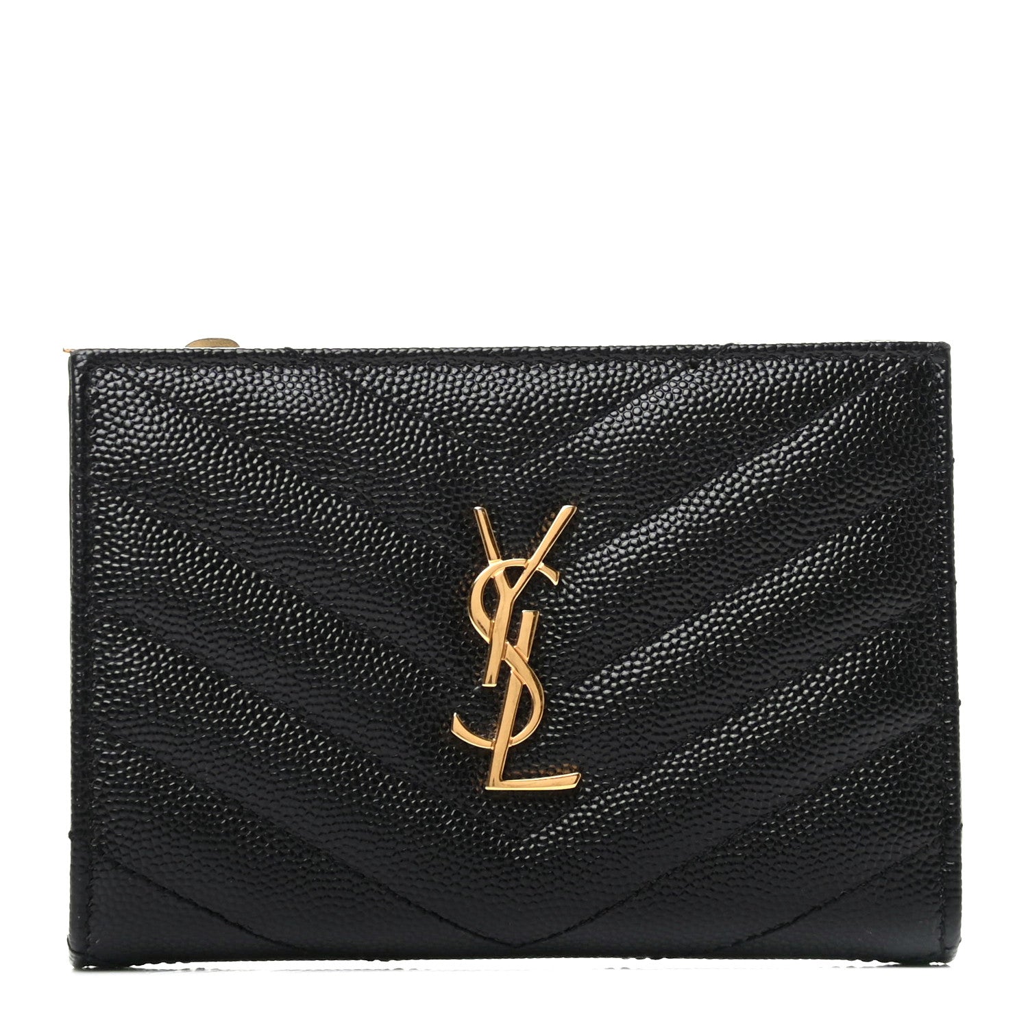 Saint Laurent Grain De Poudre Matelasse Chevron Monogram Zipped Two-Part Wallet Black 1 of 7