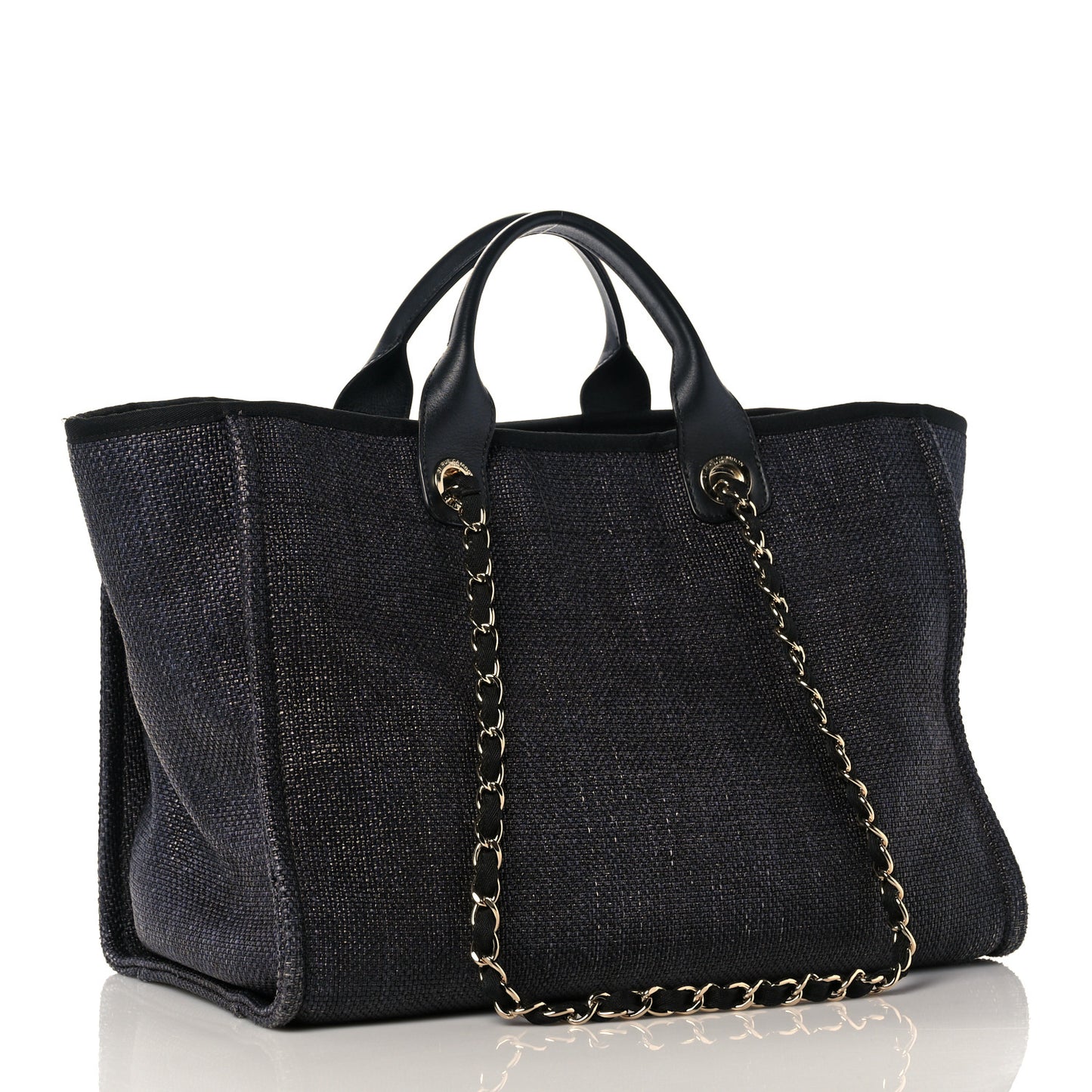 Woven Straw Raffia Medium Deauville Tote Black