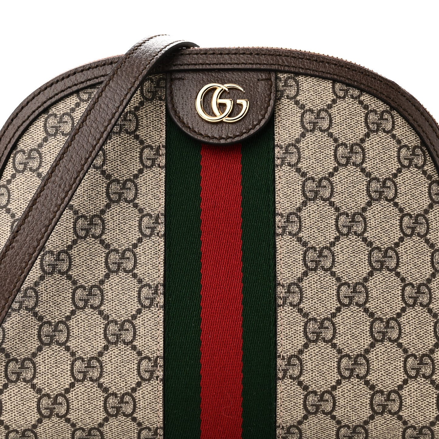 GG Supreme Monogram Textured Dollar Calfskin Web Small Ophidia Dome Shoulder Bag Beige Ebony New Acero