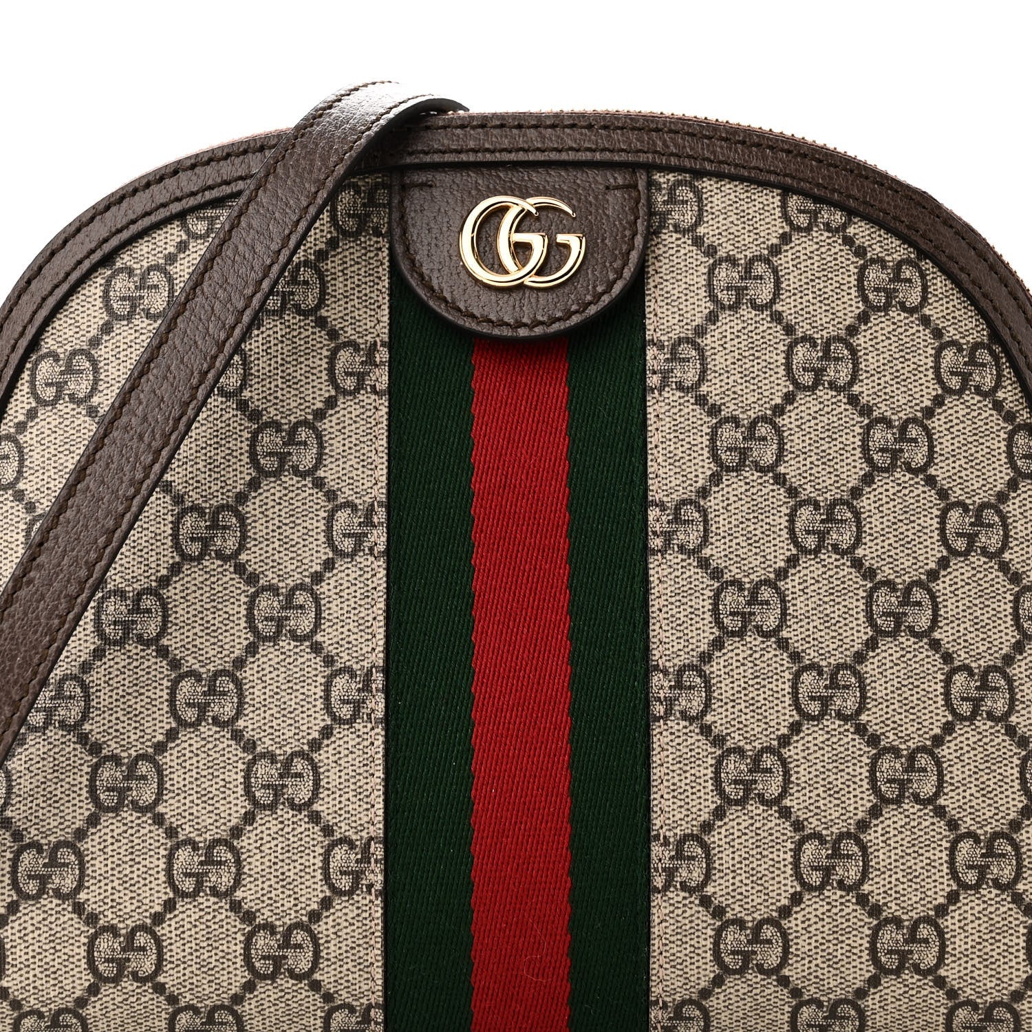 Gucci GG Supreme Monogram Textured Dollar Calfskin Web Small Ophidia Dome Shoulder Bag Beige Ebony New Acero 8 of 10