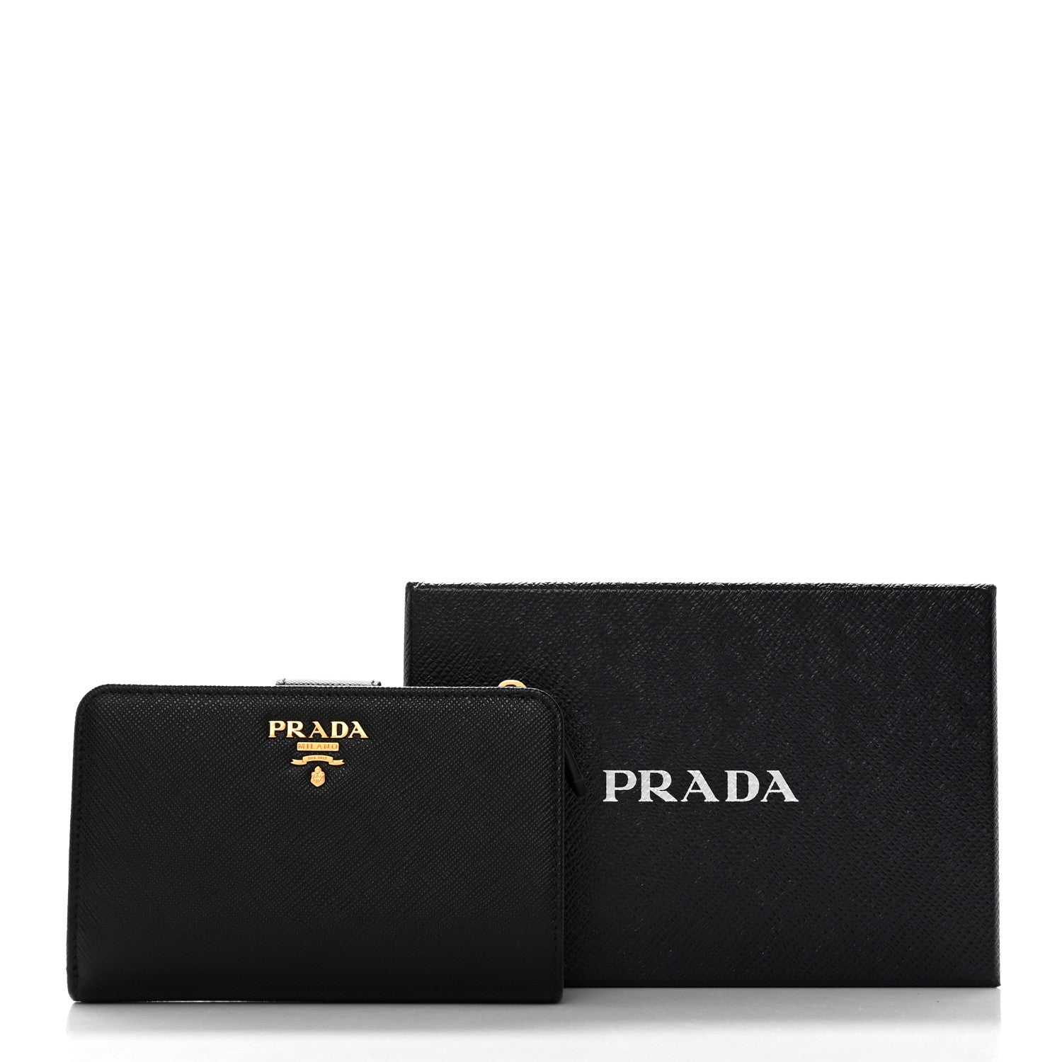 Prada Saffiano Metal Compact Wallet Black Ibisco 8 of 8