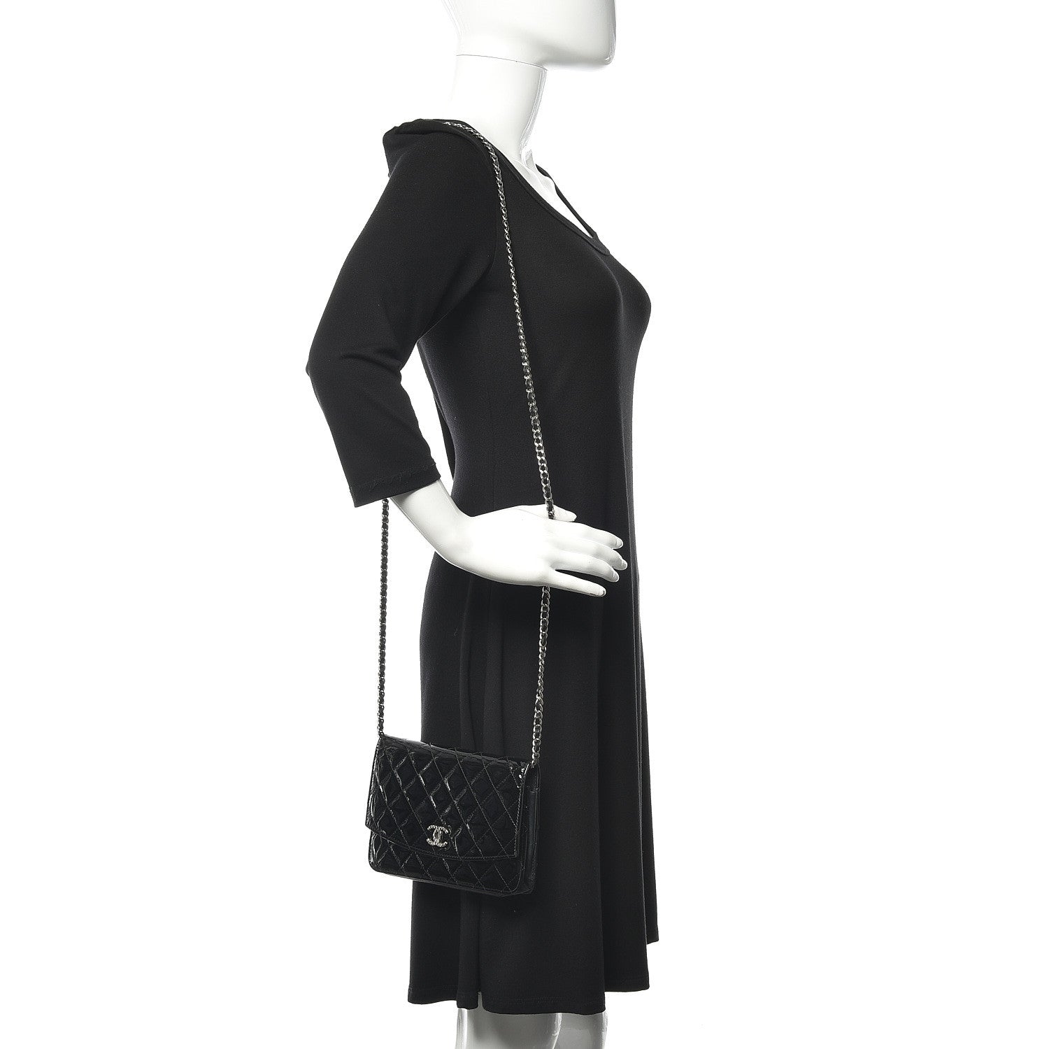 Chanel Patent Quilted Brilliant Wallet On Chain WOC Black 2 of 13