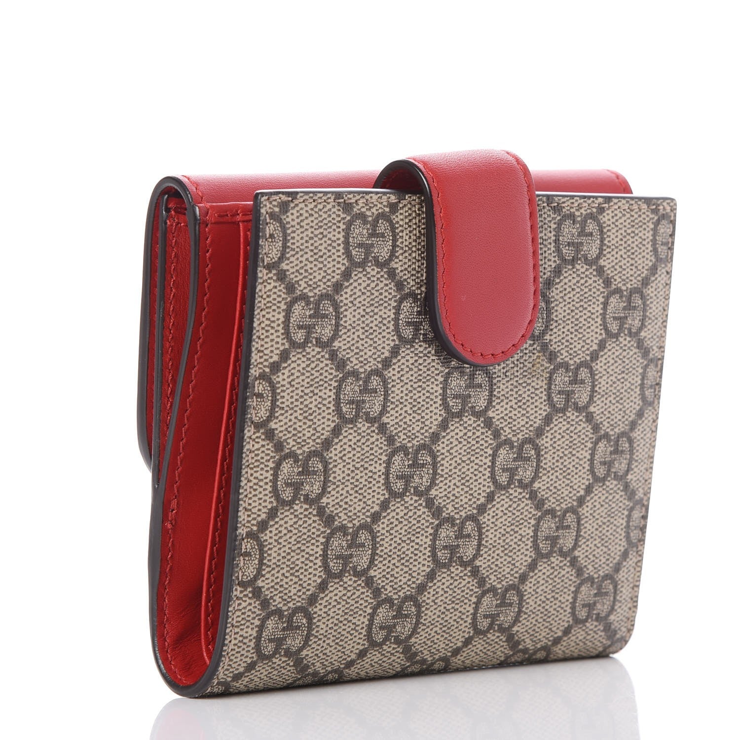 Gucci GG Supreme Monogram Pearl Studded French Wallet Beige Hibiscus Red 3 of 8