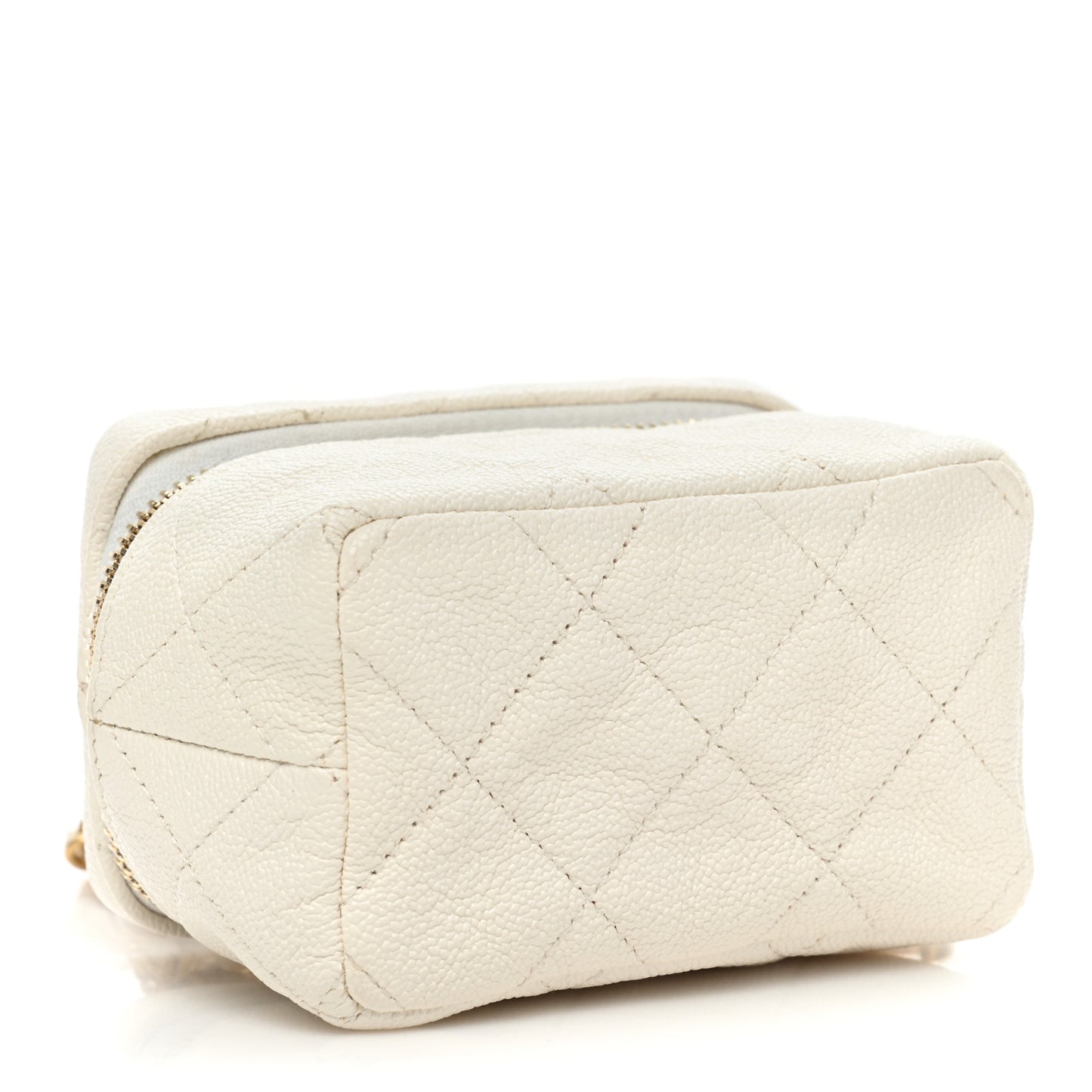 Caviar Quilted Mini Top Handle Vanity With Chain White