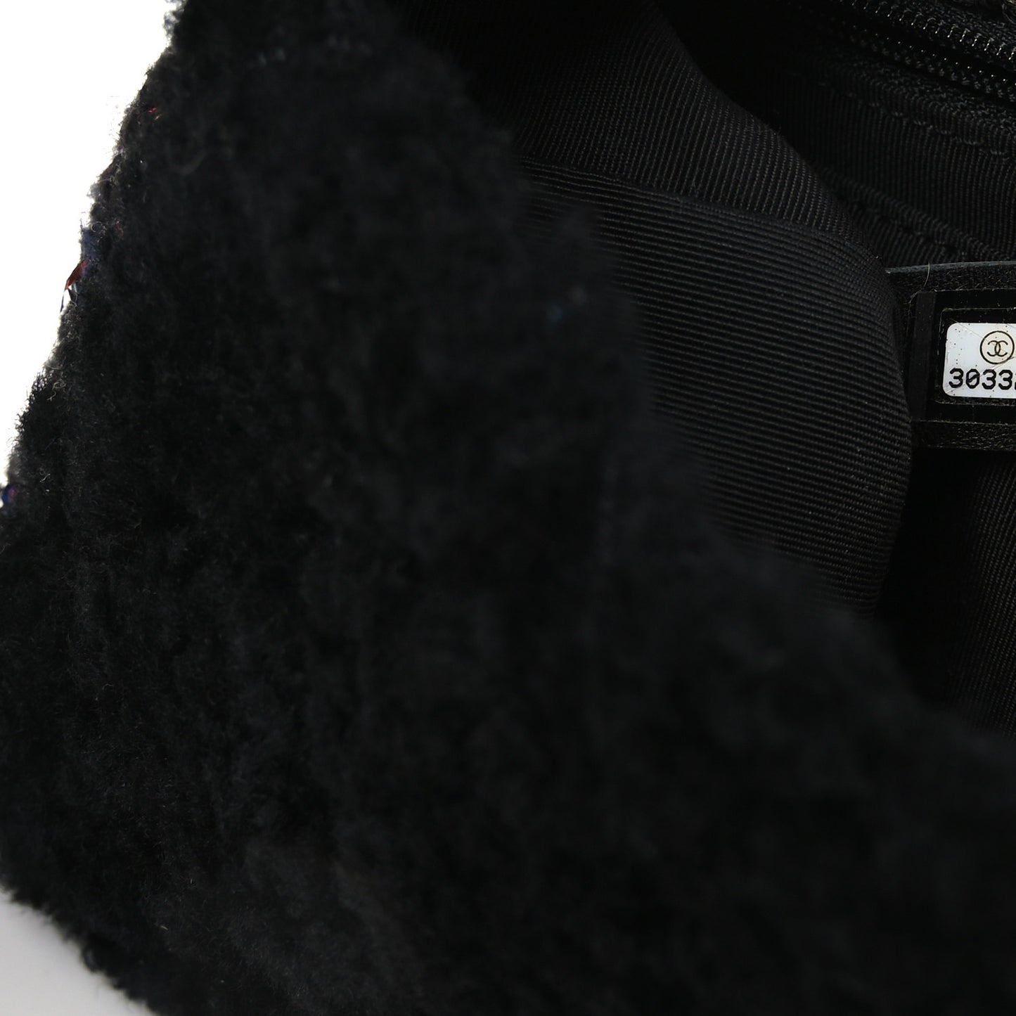 Shearling Sequin Tweed Quilted Single Flap Black