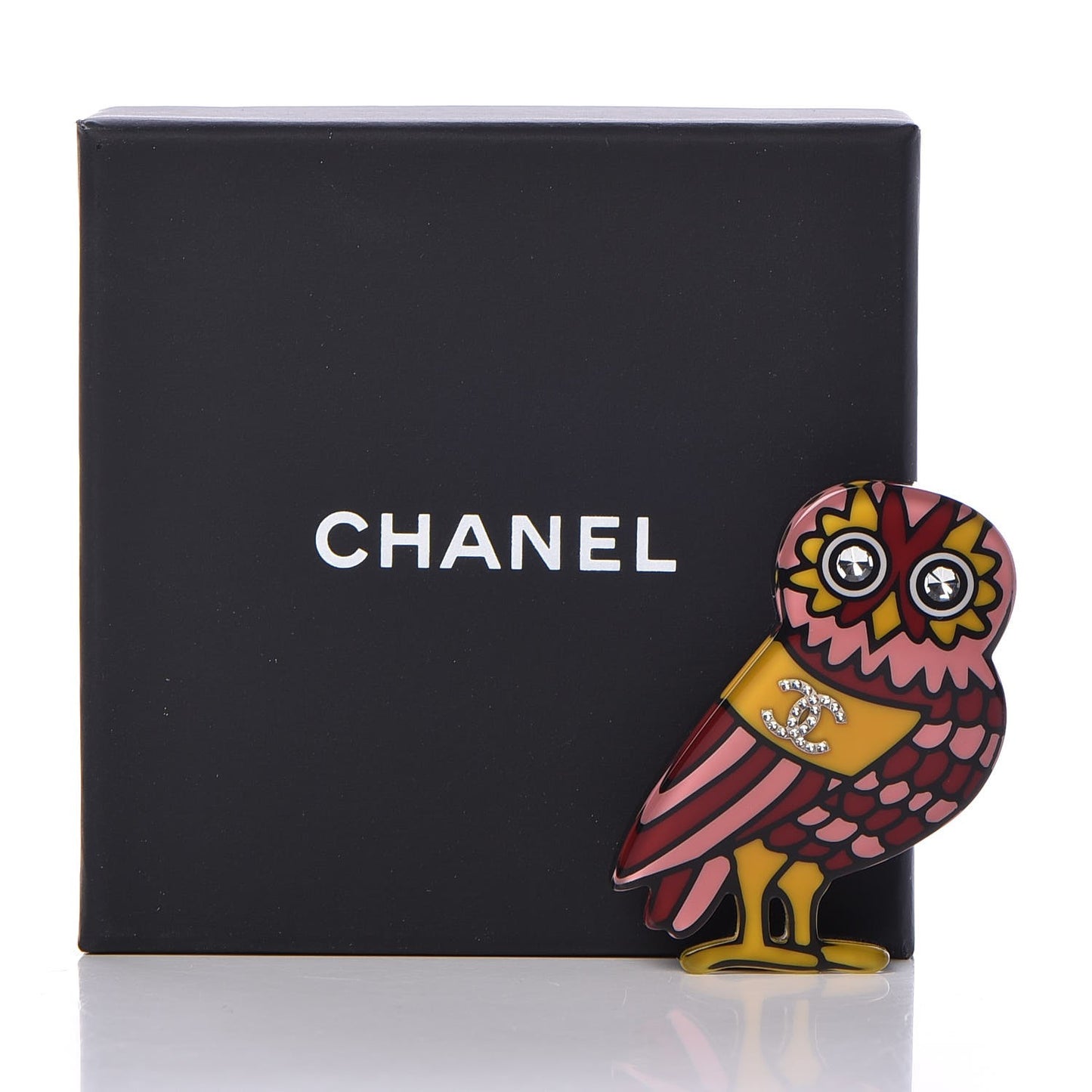 Resin Crystal Owl CC Brooch Pink Dark Red