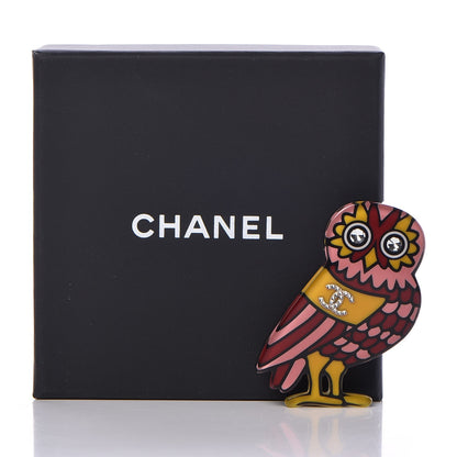Chanel Resin Crystal Owl CC Brooch Pink Dark Red 5 of 5