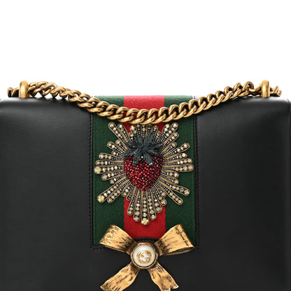 Gucci Calfskin Web Medium Peony Chain Shoulder Bag Black 8 of 12