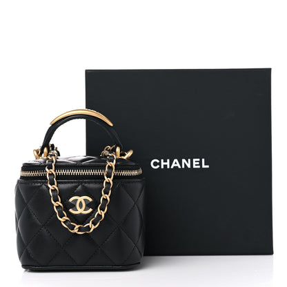 Chanel Lambskin Quilted Metal Mini Top Handle Vanity Case With Chain Black 11 of 11