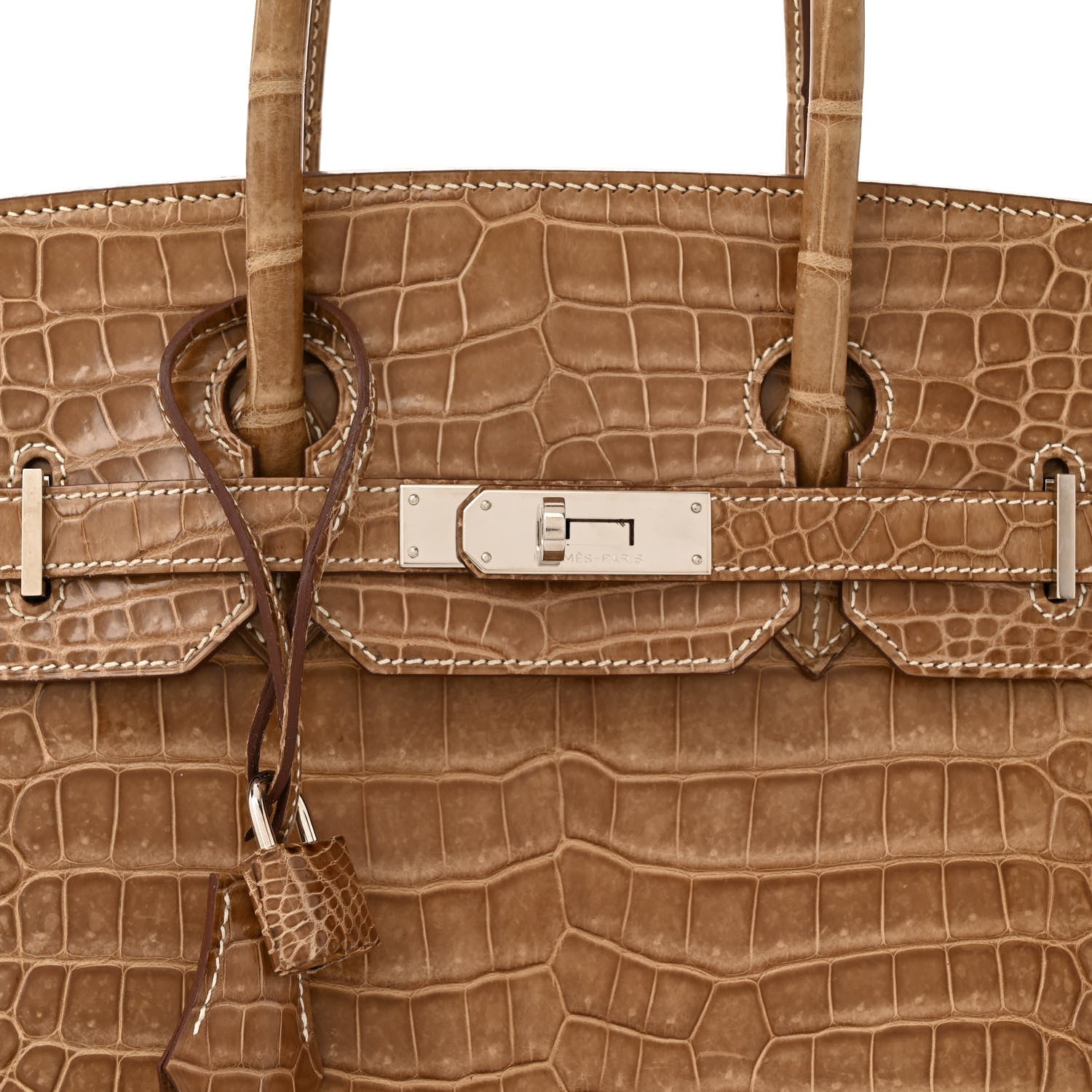 Hermes Shiny Porosus Crocodile Horseshoe Birkin 35 Ficelle Gold 8 of 16