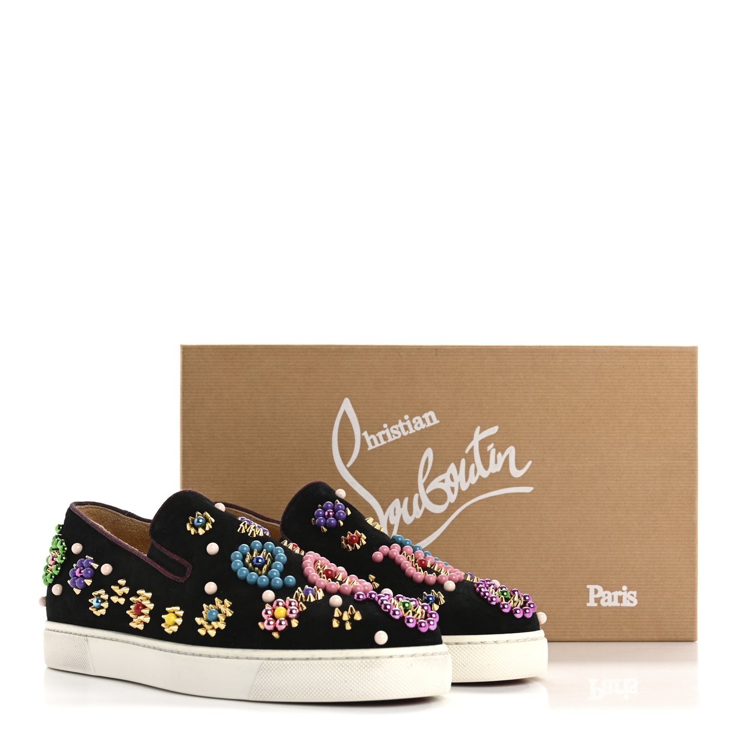 Veau Velours Beaded Candy Boat Flats 39 Black
