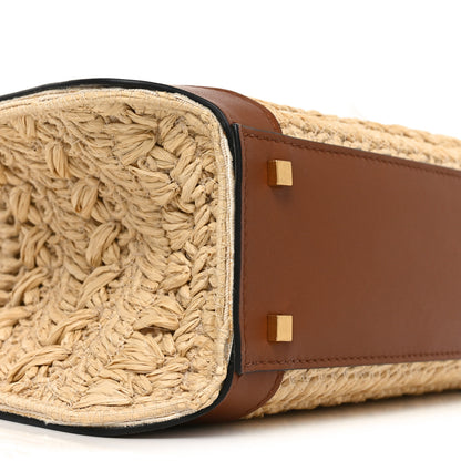 Valentino Garavani Raffia Calfskin Small Vlogo Signature Tote Natural Saddle Brown 8 of 9
