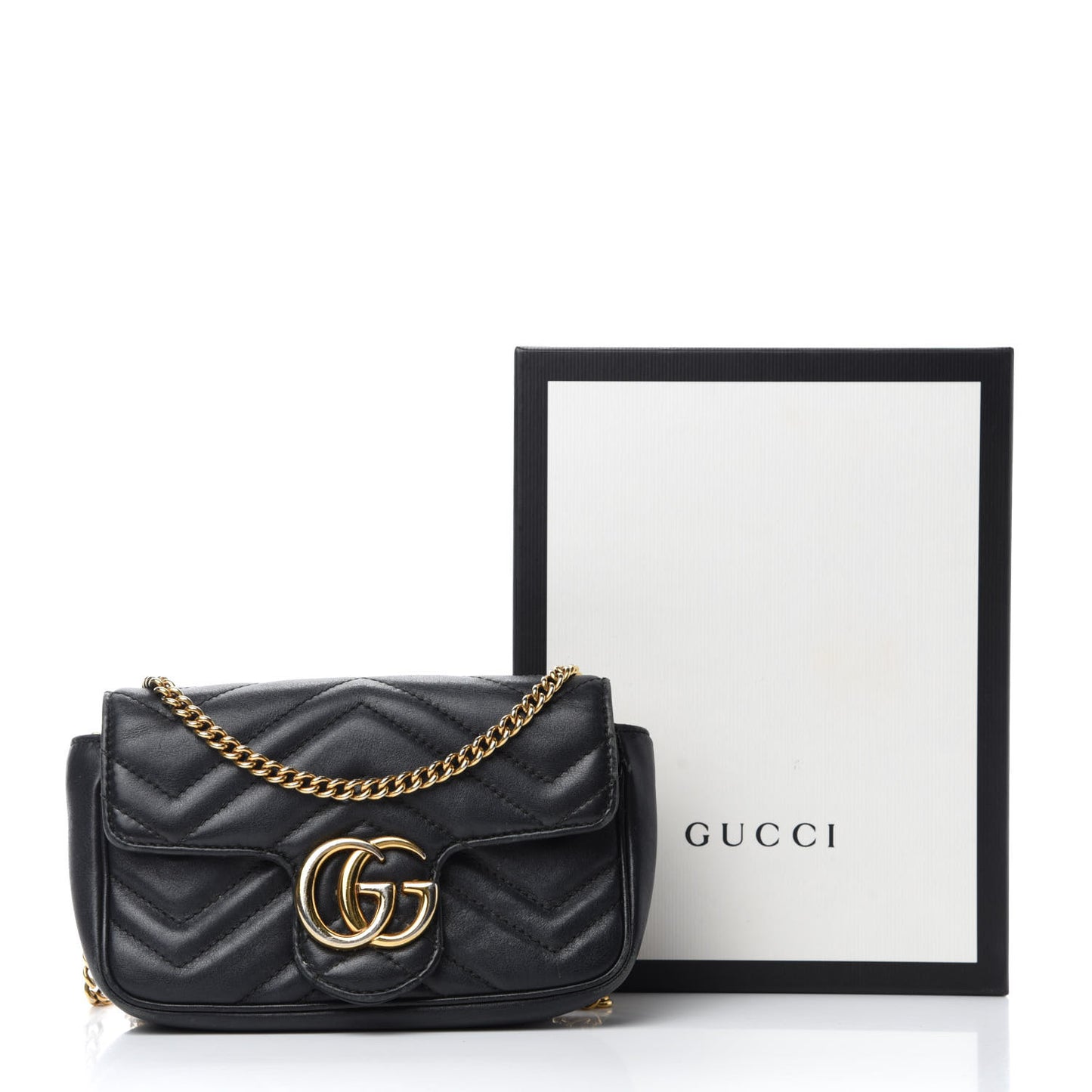 Calfskin Matelasse Super Mini GG Marmont Shoulder Bag Black