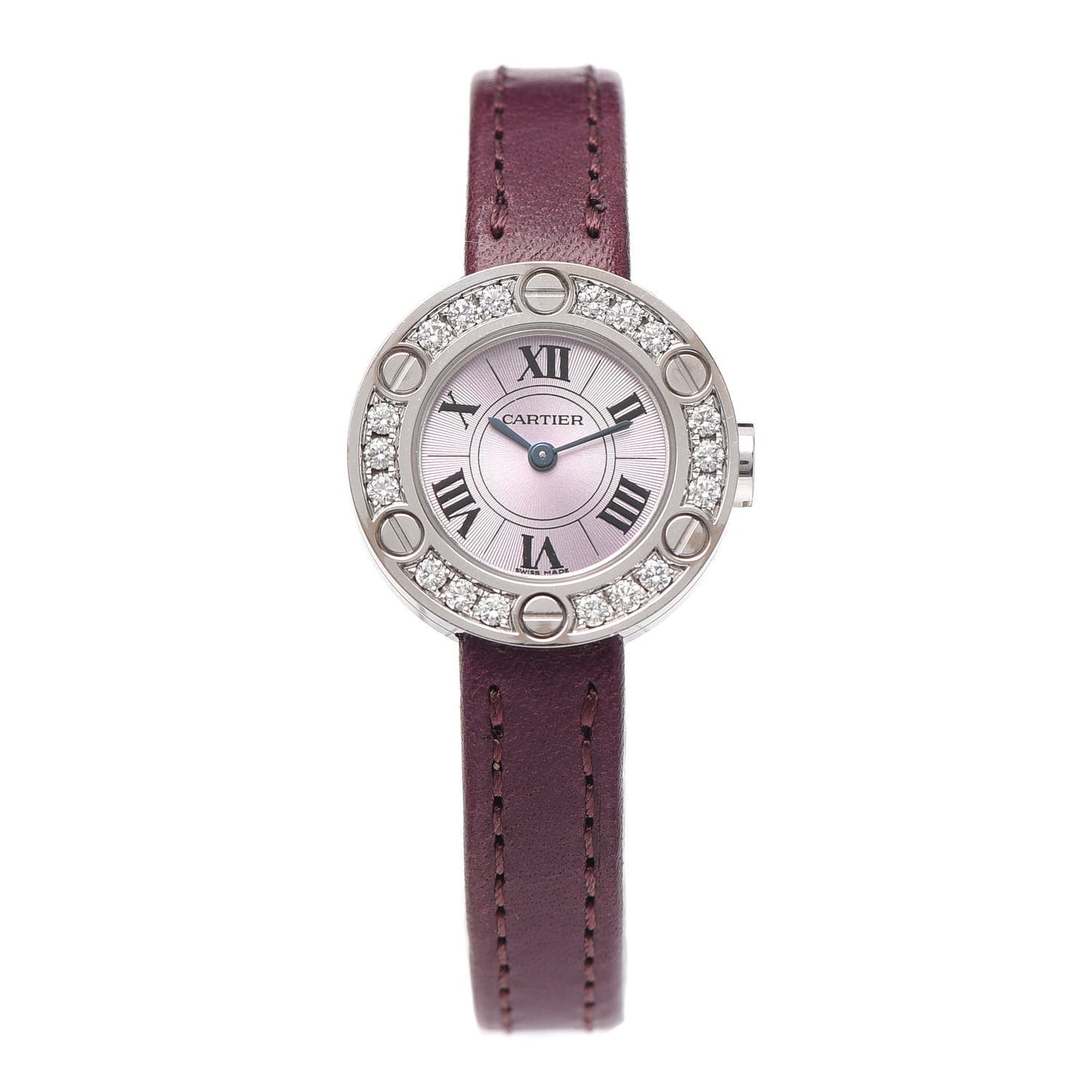 18K White Gold Calfskin Diamond 23mm LOVE Quartz Watch Burgundy