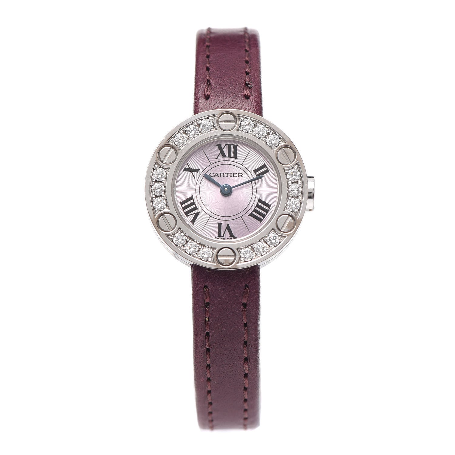Cartier 18K White Gold Calfskin Diamond 23mm LOVE Quartz Watch Burgundy 1 of 5