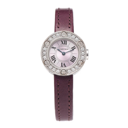 Cartier 18K White Gold Calfskin Diamond 23mm LOVE Quartz Watch Burgundy 1 of 5