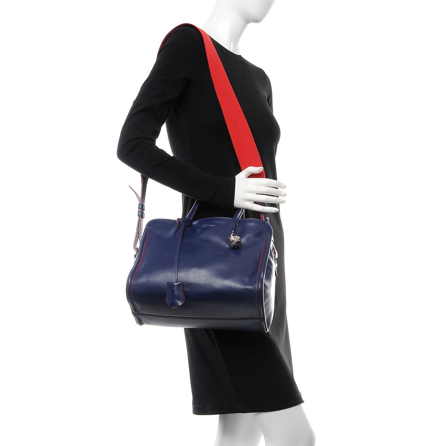 Calfskin Small Skull Padlock Zip Around Tote Blue Red