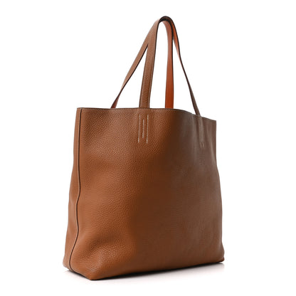 Hermes Taurillon Clemence Double Sens Reversible Tote Orange Gold 3 of 15