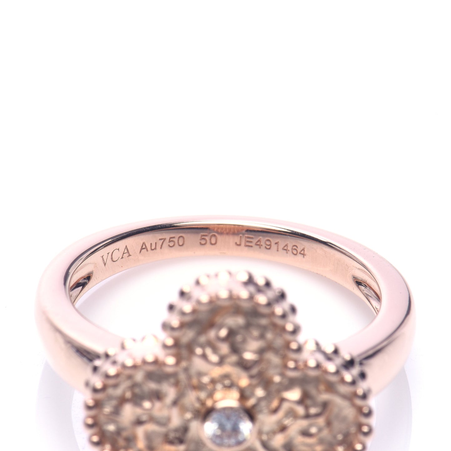 18K Rose Gold Diamond Vintage Alhambra Ring 50 5.25