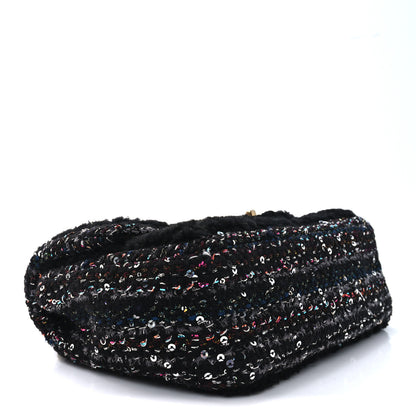 Chanel Shearling Sequin Tweed Quilted Single Flap Black 9 of 10