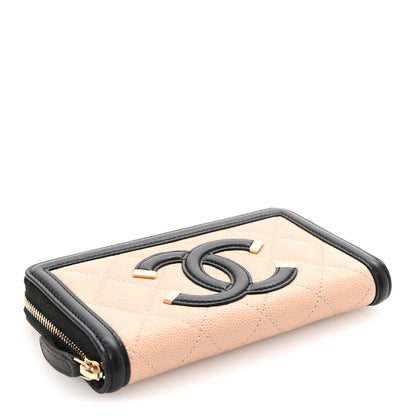 Chanel Caviar Quilted Filigree Zip Around Wallet Beige Black 4 of 9